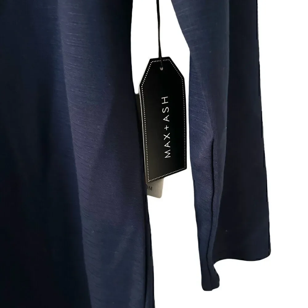 Max + Ash‎ Navy Blue Square Neck 3/4 Sleeve Polyester Bodycon Midi Dress Size M